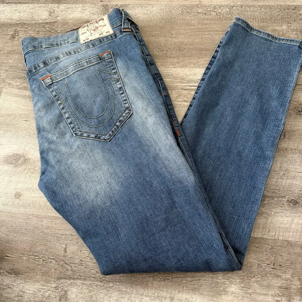 True Religion Jeans Mens Sz 42x35 ROCCO Relaxed Skinny 5-Pocket Blue No Flap